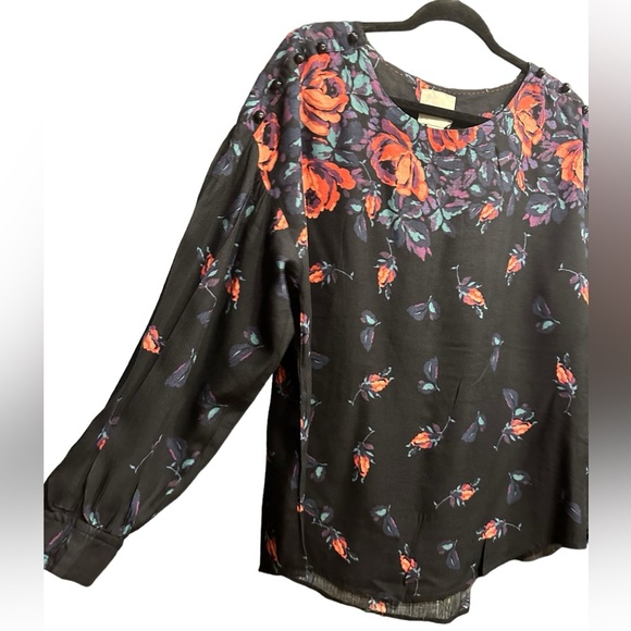 Maeve black floral longsleeve tops size L - Picture 3 of 10